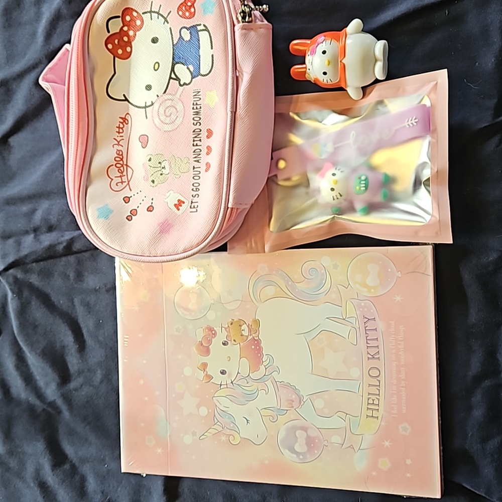 Sanrio Hello Kitty bundle standing mirror, make-up case, Keychain, &  figure NWT